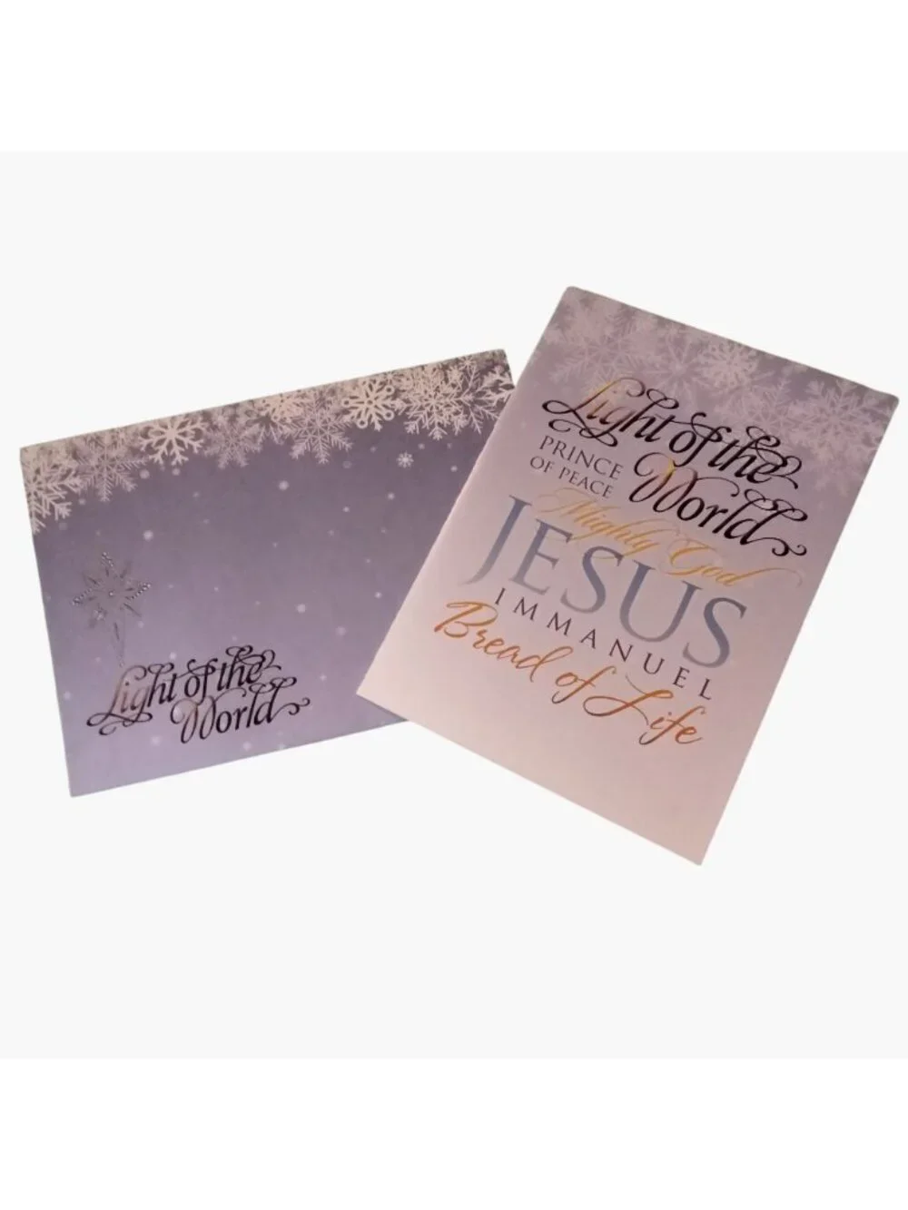 Religious Christmas Card Envelope Light Of The World Snowflake Scripture Luke 10
